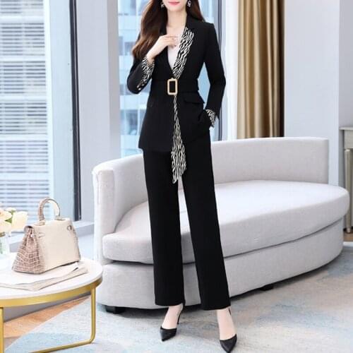 Spring Work Pant Suits Office Lady 2 Piece Set For Women Business Pants Suit Slim Blazer And Straight Pant Office Lady Suits