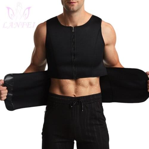 LANFEI Slimming Waist Trainer Mens Sauna Vest Hot Neoprene with Zipper Gym Tank Top Fat Burn Compression Body Shaper Corset Top