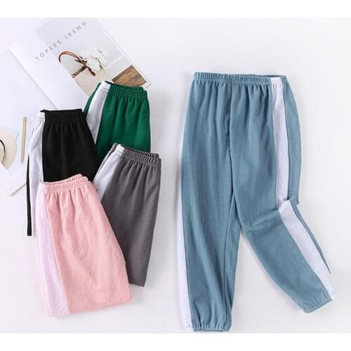 2-10Years Summer Clothing Kids Boys Girls Casual Pants Side Stripe Elastic Waist Cotton Trousers Children Sport Pants