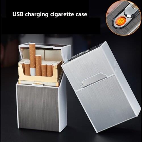 2-in-1 Cigarette Case USB Charging Box Charging Cigarette Windproof Lighter for Smoking Metal Cigarette Case Rechargeable Boxes
