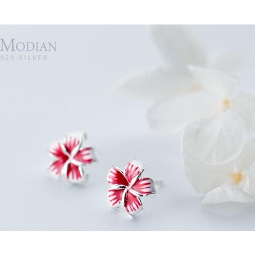 Modian Elegant Charm Brand Enamel Flower Silver Stud Earrings Classic 925 Sterling Silver Plant Jewelry For Women Wedding