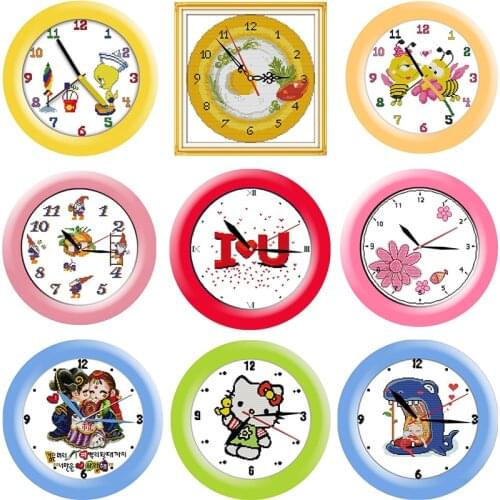 Cartoon Clock Cross Stitch Stamped 11CT 14CT Printed Counted Patterns Decor Thread Crafts Accessories Embroidery Needlework Kits