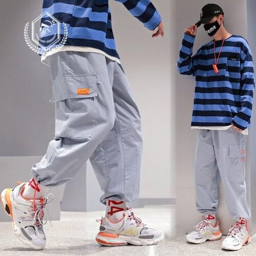Men Loose Safari Style Pants Fashion Pocket Harem Jogger Pants Ankle-Length Hip Hop Pants
