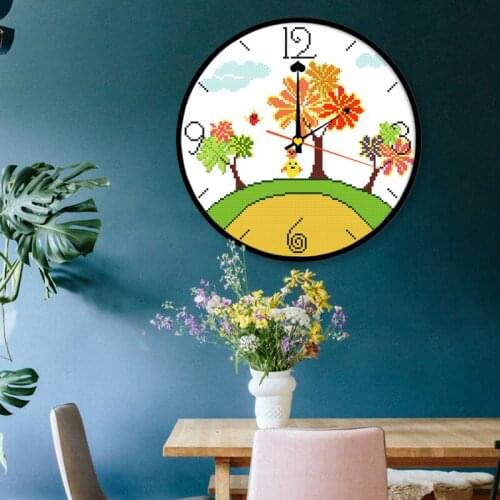 Cross-stitch 11CT printed wall clock to send accessories clock core growing young sapling New Year holiday decoration gifts