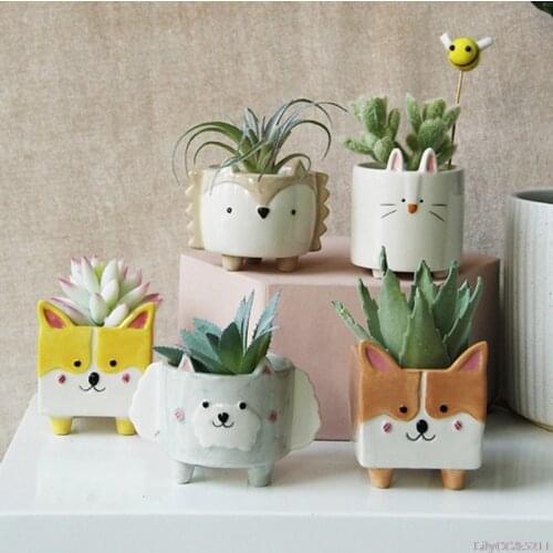 2021 NEW 1Pc Cute Mini Gardening Flower Pot Ceramic Flower Pot Cartoon Animal Plant Macetas Balcony Decorations Garden Pots
