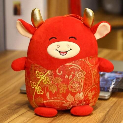 2021 New Year Chinese Zodiac Cattle Plush Toys Red Milk Cow Plush Doll Pendant