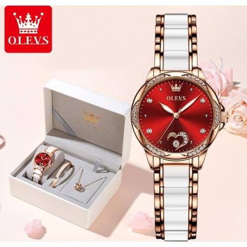 OLEVS Women watch Set Waterproof Automatic Mechanical watch Female Ceramic watch Gift for Women Wristwatches Necklace+bracelet