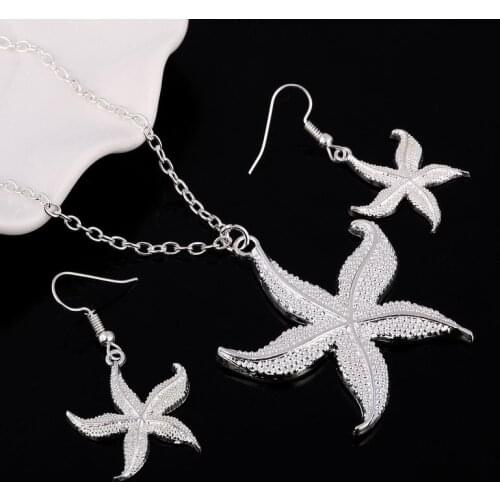Wholesale silver plated Jewelry Set,silver Fashion Jewelry,Star pendant Necklace+Earring Two Piece Set wedidng