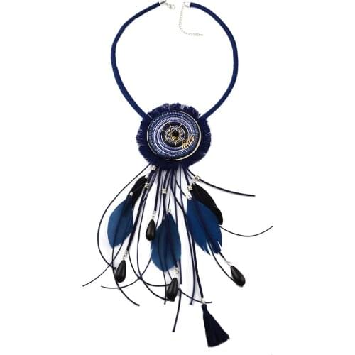 Hot New Style Multicolor Selection Bohemian Retro Ethnic Dream Catcher Feather Stone Line Tassel Pendant Necklace