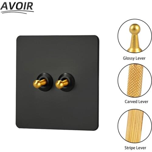 Avoir Wall Toggle Switch Black Knurled Electrical Usb Socket Stainless Steel Panel Light Switches EU French Standard Plug Outlet