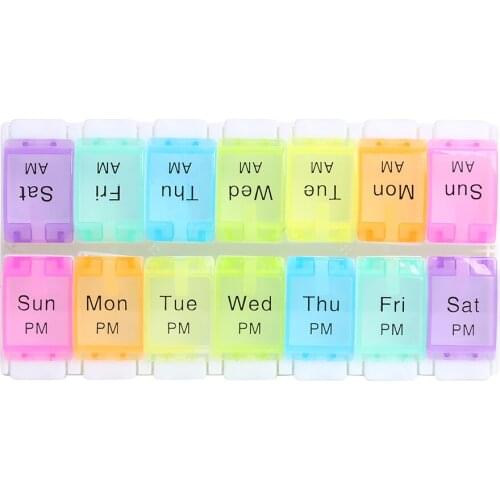 PP Pills Box Weekly Rainbow Pill Case Portable Medicine Tablet Organizer