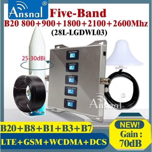 Five-Band Cellular Amplifier B20 800 900 1800 2100 2600Mhz Four-Band CellPhone GSM Repeater 2g 3g 4g Mobile Signal Booster LTE
