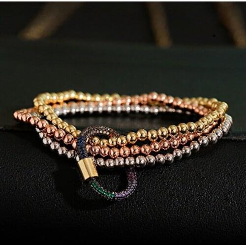 Luxury CZ Charms For Bracelets Hip Hop Men Jewelry Gold Color Copper Beads Multilayer Bracelet Jewelry Women Pulseira Bileklik
