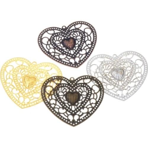 MIAOCHI 10Pcs 4Color Metal Filigree Heart Wraps Crafts Gift Decoration DIY Findings Connectors 65x58mm
