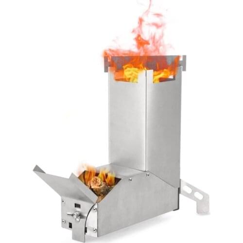 Outdoor Camping Rocket Stove Foldable Barbecue Oven Stainless Steel Stove Backpacking Tent Hiking Picnic Cookware