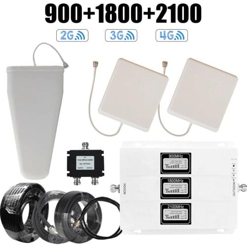 Walokcon 2g 3g 4g Tri Band Signal Booster 900 1800 2100 GSM WCDMA UMTS LTE Cellular Repeater 900/1800/2100mhz Amplifier B1 & B3