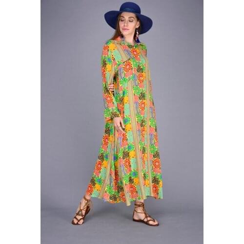 Long Boho Shirt Dress With Arrangement Pattern For Women 2021 New Fashion Authentic Chic Clothing 2 Different Color Options