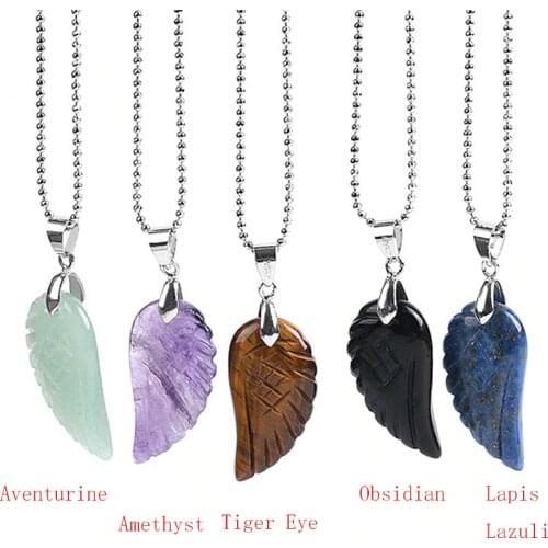 Natural Angel Wing Amethyst Necklace Women Pendant Rock Crystal Lapis Lazuli Opal Aventurine Gemstone Jewelry Making Minerals