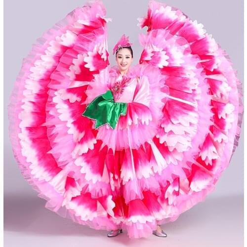 Free shipping women ladies pink full petals dance dress ballroom stage performance dress/stage dance wear