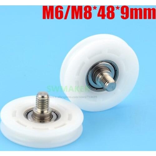 1 pcs M8*48*9mm M6*48*9mm 8*48*9mm M8 M6 screw thread, 608ZZ plastic bearing pulley, roller wheel guide roller POM for drawer