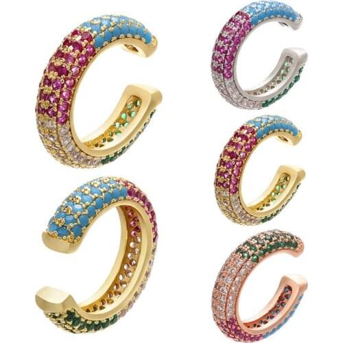 1PCS Rainbow Zircon Ear Clips For Women, High-Quality Colorful Simple Earrings Jewelry, Gold/Silver/Rose Gold