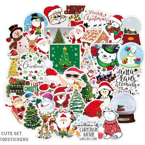 100pcs Christmas Decorative Sticker Merry Santa Claus Stickers For Car suitcase Scrapbook Diary Album Decoration Stationery