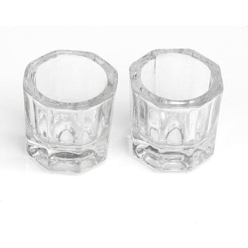2pcs Crystal Acrylic Cup Equipment Nail Jar Art Art Mini Crystal Glass Dish Octagon Bowl Cup Nail Liquid Tool