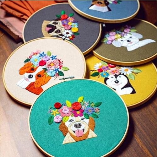 20x20cm Famous dogs and pets European embroidery kit simple three-dimensional embroidery Ribbon kit embroidery needlework