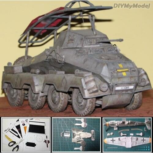 3D Papercraft Toy 1:25 scale World War II Germany SdKfz 232 Armored Reconnaissance Car Paper Model Military vehicle Collections
