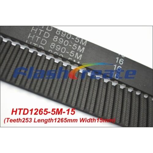5pcs HTD5M belt 1265 5M 15 Teeth=253 Length=1265mm Width=15mm 5M timing belt rubber closed-loop belt 1265-5M S5M Belt 5M Pulley