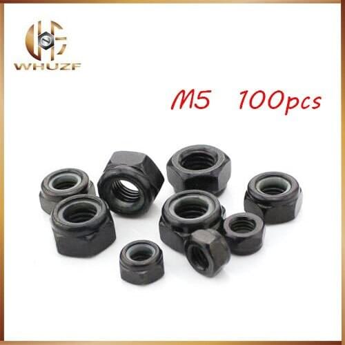 Free shipping 100PCS/lot DIN985 M5 Black Zinc Coated Carbon Steel Nylon Lock Nut