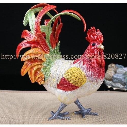 Big Rhinestone Chicken Metal Jewelry Box Home Huge Rooster Chicken Figurine Trinket Hinge Pill Box Decorative Ornament Gift