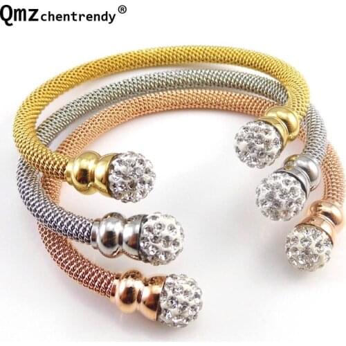 Stainless Steel Men Women Mesh Bracelets Rose Gold Mesh Bangles Mud Ball Chain Bracelet Bling Iced Out Balls Bangles Jewelry