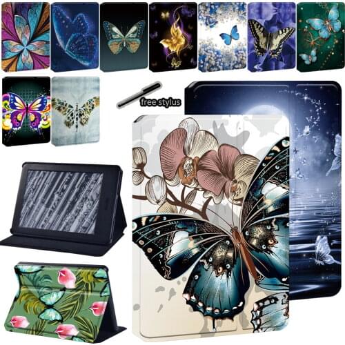 Tablet Folio Leather Stand Case Cover for Amazon Kindle 8th 10th Paperwhite 1/2/3/4 Butterfly Print Pattern Protective Cover