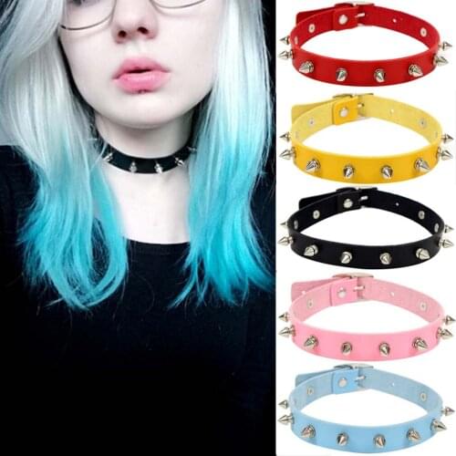 2021 Leather Punk Spike Rivet Choker Necklace Studded Collar for Women Men Party Club Chockers Gothic Sexy Cosplay Jewelry