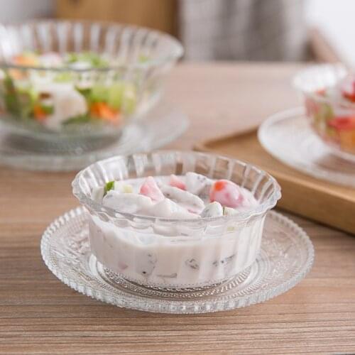 Creative Glass Bowl Fruit Dish Tableware Transparent Bowl Plate Rice Watermelon Salad Bowls Household Dish Set Childrens Bowls