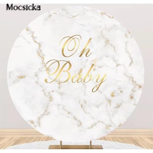 Round Oh Baby Party Backdrop Decorations Marble Texture Abstract Photo Background Circle Baby Shower Cake Smash Photo Shoot Prop
