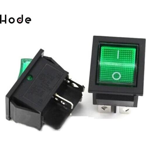 5pcs Green Illuminated Light Rocker Switch with 4 Pin ON/OFF 2 Position 16A/250V 20A/125V KCD4-201