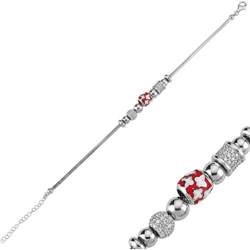 KUTAYDAN 925 Sterling Silver Zircon Stone and Cabochons Moving Dangle Butterfly Bracelet