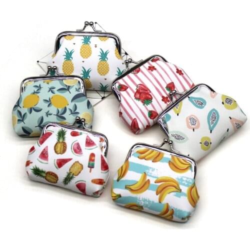 Cute Fruits Pattern Coin purse girl Fresh Casual PU leather Zero Wallet Lady Fashion Cartoon Money Bag women clutch change purse