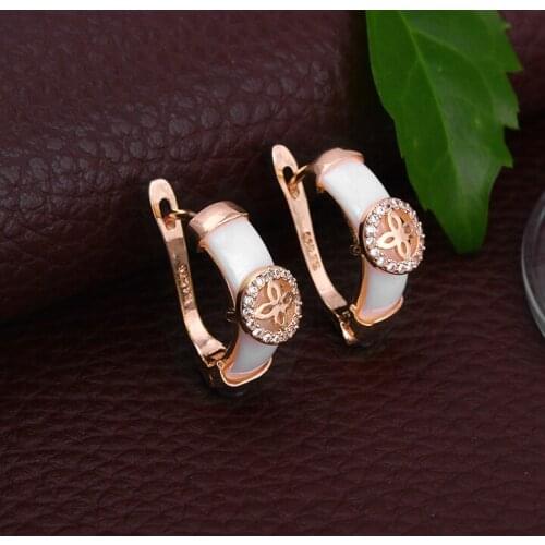 Fashion Jewelry White And Ceramic Stud Stamp fine SOLID gold GF Earring Women Party New design Unique Copper Laboratory CZ