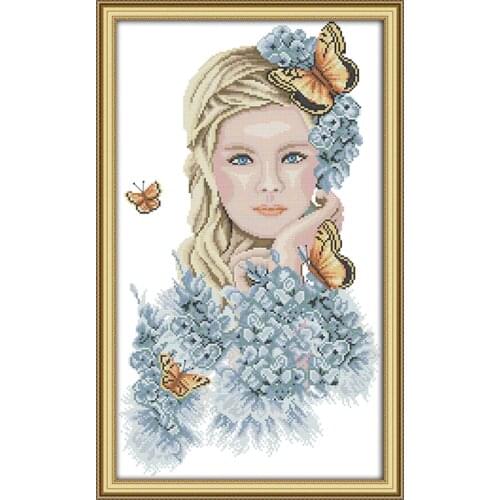 Madame Butterfly Cross Stitch Sets for Embroidery Kits DMC Thread 11ct 14ct Counted Printed Fabric DIY Handmade Needlework Sets