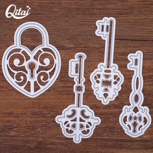 Locks and Keys Set QITAI 4pcs Metal Cutting Dies For Love DIY Scrapbooking photo Album Paper Card Crafts Die Cutters Hand MD14