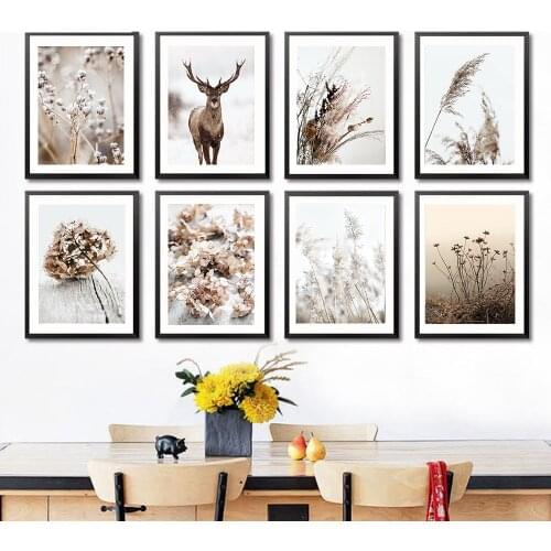 Decor Pictures Bouquet Wall Art Animal Canvas Painting Hydrangea Twig Nordic Prints Deer Landscape For Posters Aesthetic Room