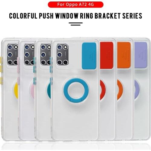 Push Pull Transparent Phone Cases For OPPO A72 Stand Ring Cover For Reno 5 5F 4 Lite Find X3 Pro A94 A93 A74 A54 A15 A52 A92 F19