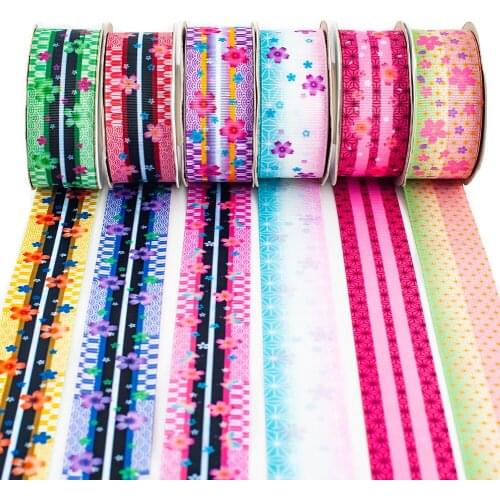New Double Side Printed Japanese Kimetsu No Yaiba Sakura Flowers Grosgrain/Satin Ribbon 10 Yards