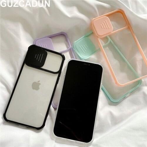 Transparent Slide Camera Lens Protector Phone Case for IPhone 11 12 Pro Max XS SE 2 Mini XR X 8 7 Plus TPU+PC Clear Cover