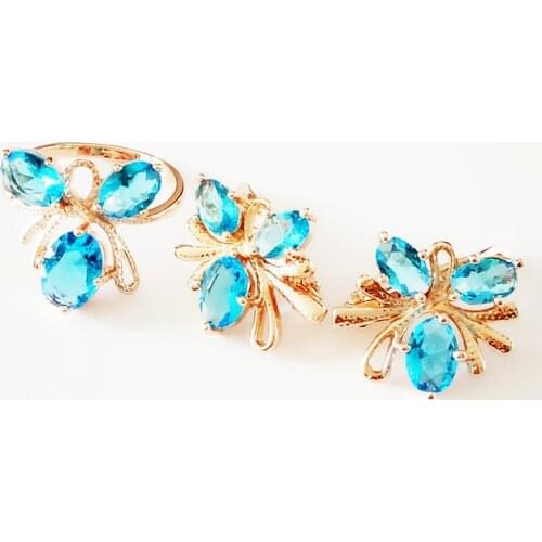 Luxury Women Jewelry Set Trendy Romantic Rose 585 Gold Color Jewelry Fashion Exquisit Flower Design Earring+Ring Jewelry Sets