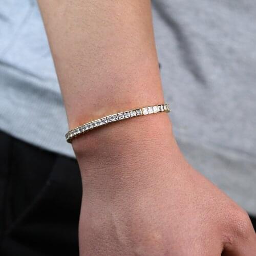 Handmade gold color square cz Chain Tennis Bracelet cz Charms Wedding Bracelet For Women men Statement Jewelry Gift