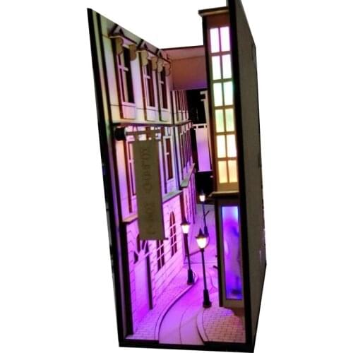 DIY Diagon Street Bookends Alley Wooden Book Nook Art Bustling City Bookends Removable Led Bookshelf Gift